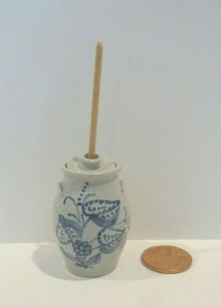 Vernon Miniature Stoneware Butter Churn With Pretty Blue Pattern