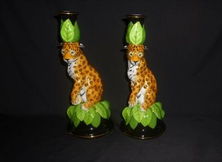 Lynn Chase Jaguar Jungle Figurine Candlestick Holders