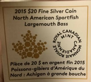 2015 CANADA LARGEMOUTH BASS PROOF 1 OUNCE SILVER TWENTY DOLLAR COIN 3