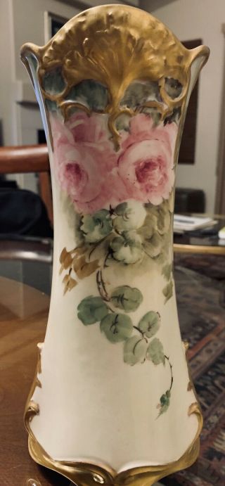 M.  Redon Limoges,  France (mr France Mark) 10 " Hand Painted Roses With Gold Accent