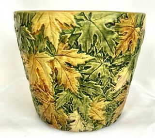 Rare Weller Pottery Flemish Maple Leaves 8 1/2 " Jardiniere Artist Marked C1920s