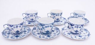 6 Cups & Saucers 1035 - Blue Fluted - Royal Copenhagen - Full Lace