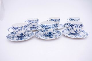 6 Cups & Saucers 1035 - Blue Fluted - Royal Copenhagen - Full Lace 2