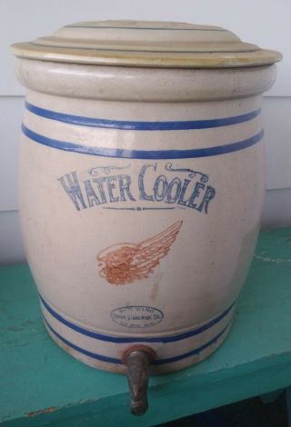 Vintage Early 1900s 5 Gallon Red Wing Stoneware Water Cooler With Lid Look