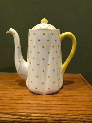 Vintage Shelley Fine Bone China Yellow Polka Dot Teapot Made In England