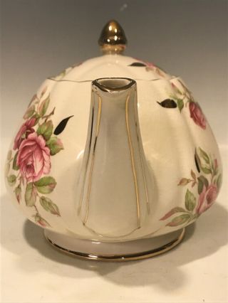 Vintage Sadler Teapot Cabbage Pink Rose Gold Leaves And Trim England 2