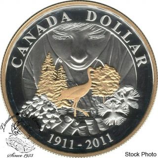 Canada 2011 $1 100th Ann.  Of Parks Canada Gold Plated Proof Silver Dollar Coin