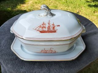 Copeland Spode Red Trade Winds Large Soup Tureen And Under Plate