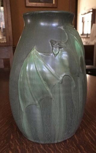 Ephraim Faience Pottery Bat Vase Matte Green,  Signed Kevin Hicks,  Retired 2003