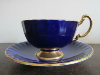 Aynsley England Tea Cup And Saucer Roses Gold Cobalt Blue Signed J A Bailey 3
