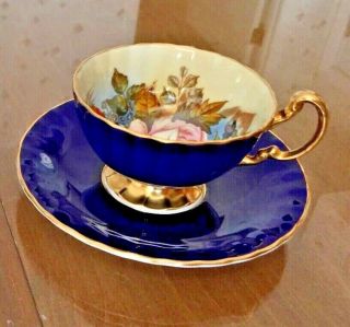 Rare,  Aynsley Bone China,  Hand Painted,  Teacup & Saucer,  Signed By J.  A.  Bailey,