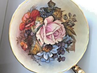 RARE,  AYNSLEY BONE CHINA,  HAND PAINTED,  TEACUP & SAUCER,  SIGNED BY J.  A.  BAILEY, 2