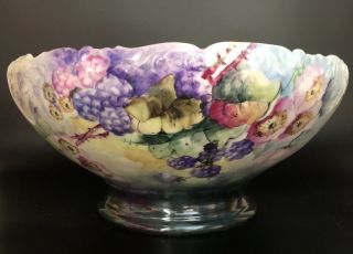 Tressemanes Vogt T&v Limoges Hand Painted Floral Fruit/punch/centerpiece Bowl