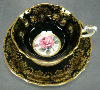 Paragon A1077 Pink Rose Black & Gold Vintage Bone China Tea Cup & Saucer