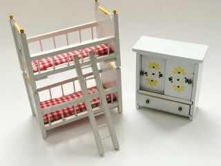 1:12 Dollhouse Bedroom Furniture Child’s Bunk Beds With Mattresses And Ladder