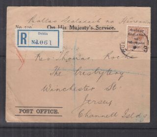 Ireland,  1922 Post Office Official Cover,  Dublin,  Dollard 5d.  To Jersey.