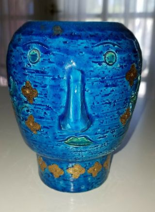 Rare Aldo Londi Bitossi Ceramic Bowl Rimini Blue Face Head Vase Gold Leaf Wow