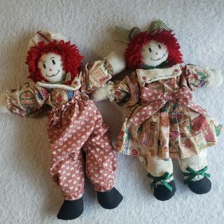 Raggedy Ann And Andy 14 " Dolls Country Hearts Style Rag Dolls