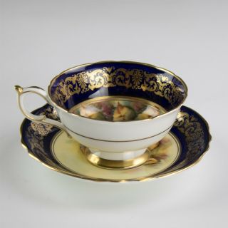 Vintage Paragon England Pink Rose Blue Gold Gilt Rim Porcelain Teacup Saucer Sam