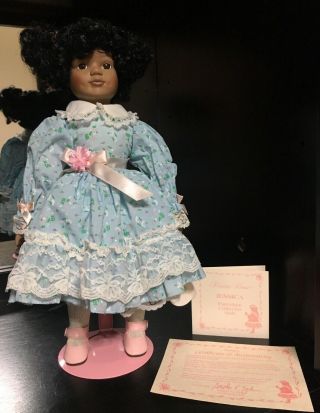 1991 Princess House Jessica (black Girl) Bisque Doll,  Pink Stand