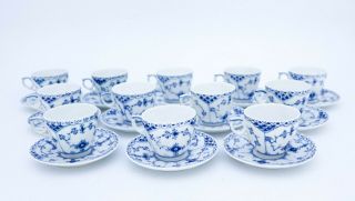 12 Cups & Saucers 528 - Blue Fluted Royal Copenhagen - Half Lace - 1:st Quality 2