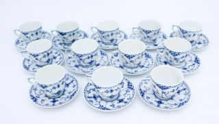 12 Cups & Saucers 528 - Blue Fluted Royal Copenhagen - Half Lace - 1:st Quality 3