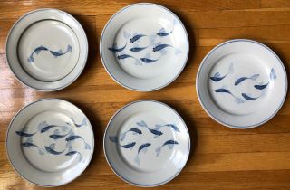 Simon Pearce - Miranda Thompson Pottery Plate Blue Fish Hand Made Vintage