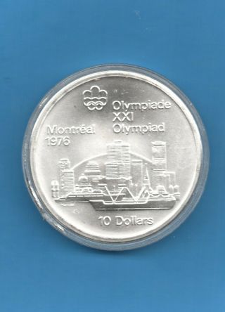 1973 Canada.  925 Silver $10 1976 Montreal Olympics Montreal Skyline Coin 1.  44 Oz