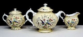Rare Vintage Coalport Porcelain Cairo Ivory Coffee Pot Teapot Set / Peacock