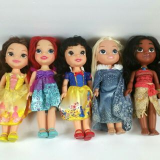 Disney Princess Dolls Set Of 5 13 " Moana Snow White Belle Ariel Elsa