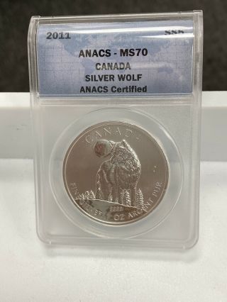 2011 Canada 1 Oz Silver $5 Coin Wildlife Series - Silver Wolf Anacs Ms70