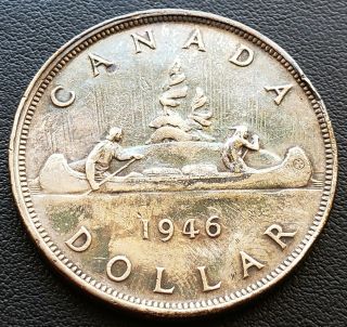 1946 Swl Canada Silver $1 Dollar Coin - Key Date - Short Water Lines Variety