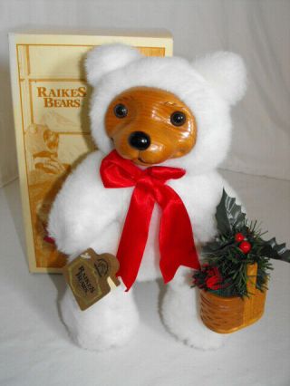 Vintage Robert Raikes Alvin Bear 6th Christmas Edition 1993 White Fur Wood Baske