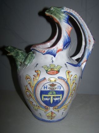 Ca Alcide Chaumeil N Quimper French Faience Pitcher With Frogs