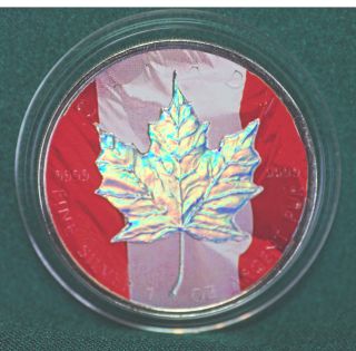 2003 Canada $5 Flag Hologram Silver Maple Leaf 1 Oz