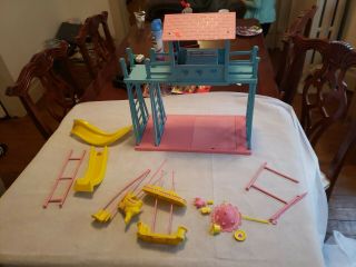 1985 Heart Family Playground Blue Swingset & Yellow Slide Barbie Friends Mattel