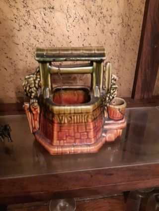 Vintage Mccoy Art Pottery Wishing Well Planter With Chain