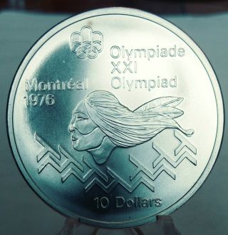 1975 - 1976 Canada Montreal Olympic Silver $10 Hurdles Bu Coin 1.  4453 Oz