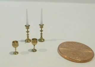 Set Of 1/2 " Scale Miniature Brass Candle Holders And Goblets