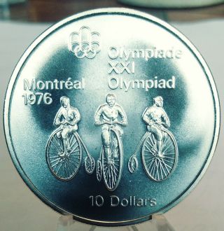 1974 - 1976 Canada Montreal Olympic Silver $10 Cycling Bu Coin 1.  4453 Oz