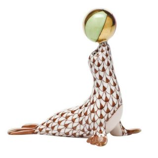 Herend Fishnet Chocolate Sea Lion With Ball.  Authorized Dealer.