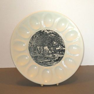 Royal China Currier And Ives 10 1/4 " Blue Eggplate/ Egg Plate.  F Series