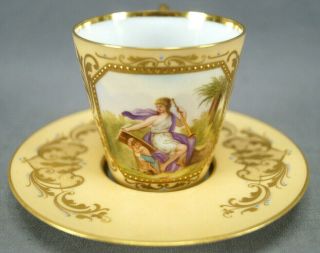 Royal Vienna Style Hand Painted Classical Scene Tremble - Use Cup & Saucer C.  1900