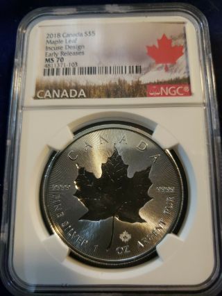 2018 Canada 1 Oz Silver Incuse Maple Leaf Design Er Ms70