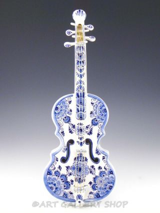 Delft Blue Porcelain 19.  5 " Large Violin Musical Instrument Handwork Holland