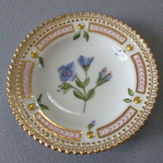 Vintage Flora Danica Royal Copenhagen Porcelain Botanical Butter Pat Lush Gilt
