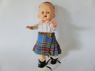 Vintage 1960s Hard Plastic Doll In Kilt,  8 Inches,  Hong Kong,  All