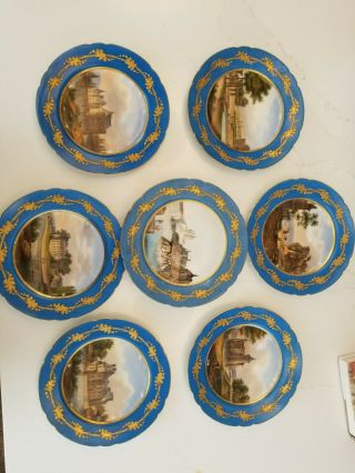 Sevres France Chateau Porcelain - 6 Plates & 1 Cake Plate - Plate Diameter 9 "