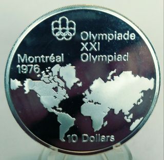 1973 - 1976 $10 Canada Olympic World Map Proof 1.  44 Oz Sterling Silver Coin