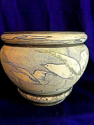 Large Weller Burntwood Arts & Crafts Pottery Planter 8.  5 " Tall X 10 " C.  1910